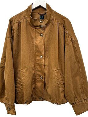 Gap Gap Twill Bubble Jacket Womens XXL Brown Bomber Jacket Oversized Zip Front